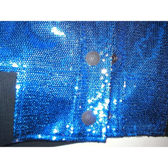 New NWT $448 Womens True Religion Varsity Leather Sequin Jacket XS Blue Black - Picture 6 of 8